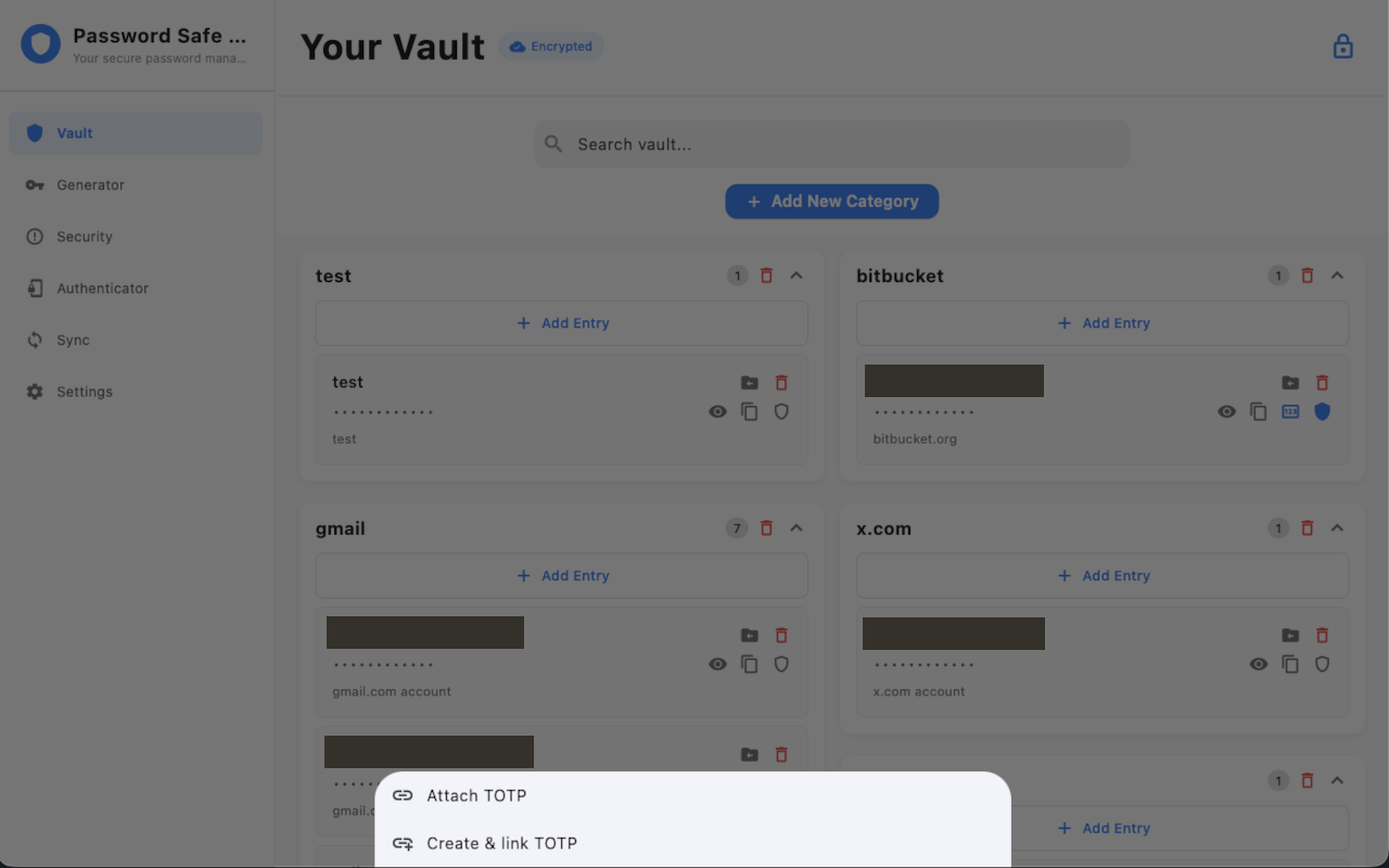 Attach a code to a vault entry, or create and link one.